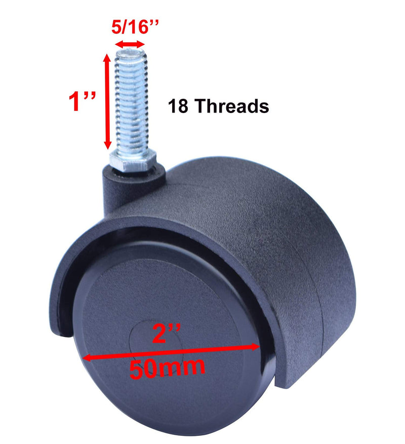  [AUSTRALIA] - MySit 2" Swivel Stem Caster Wheel, Screwed Bolt 5/16"- 18 x 1", 4-Pack 5/16"-18 x 1" without Brake