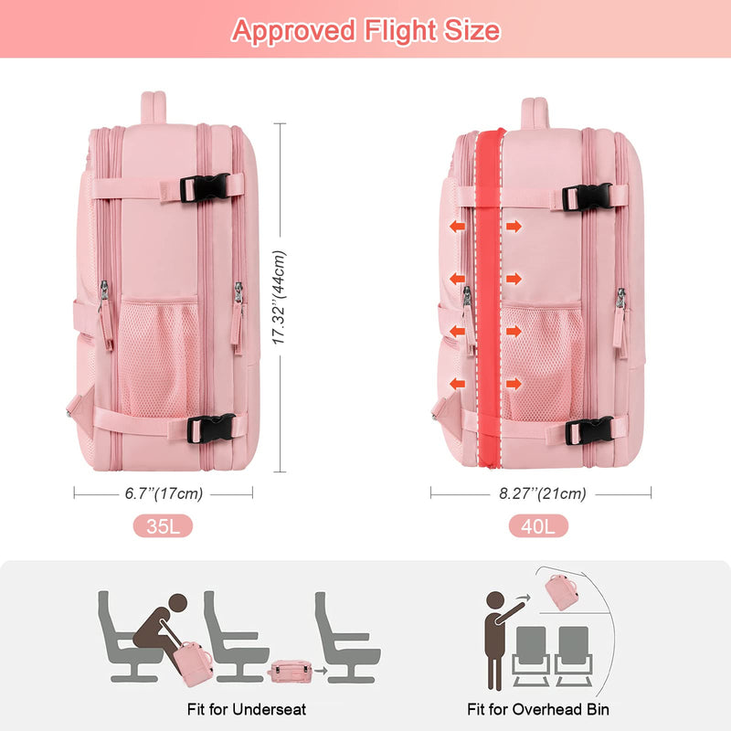  [AUSTRALIA] - Sinaliy Large Travel Backpack for Women, 40L Carry On Backpack, 17 Inch Laptop Backpack, Waterproof Backpack, College Bookbag, Laptop Backpack, Backpack for Women, as Person Item Flight Approved Pink