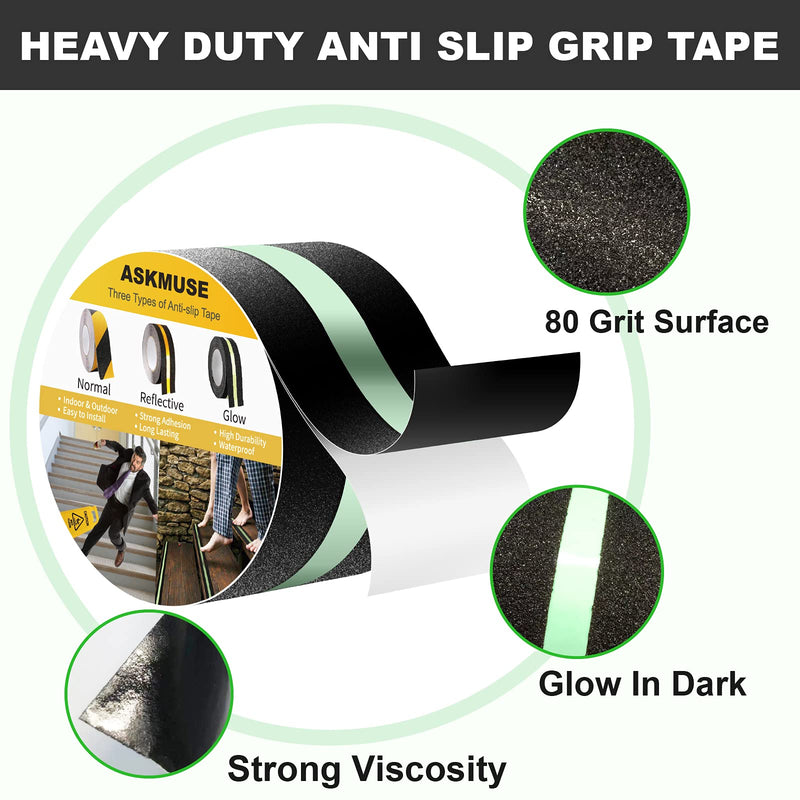  [AUSTRALIA] - Anti Slip Traction Grip Tape with Glow in Dark Green Stripe 2" x 17' Non Slip Tape Non Skid Stage Safety Tape Anti Skid Adhesive Grip Strips for Stair Tread Step & Other Slippery Surfaces