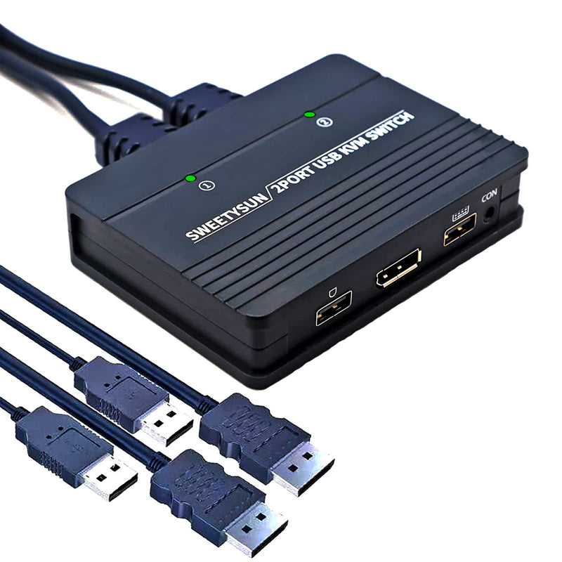  [AUSTRALIA] - DisplayPort Kvm Switch 2 Port,4K 60Hz USB DP Kvm Switch for 2 Computers Share 1 Monitor,Keyboard and Mouse,Wire Button Switching,2 in 1 Out Video Display Port Selector Switcher,(SWEETYSUN)