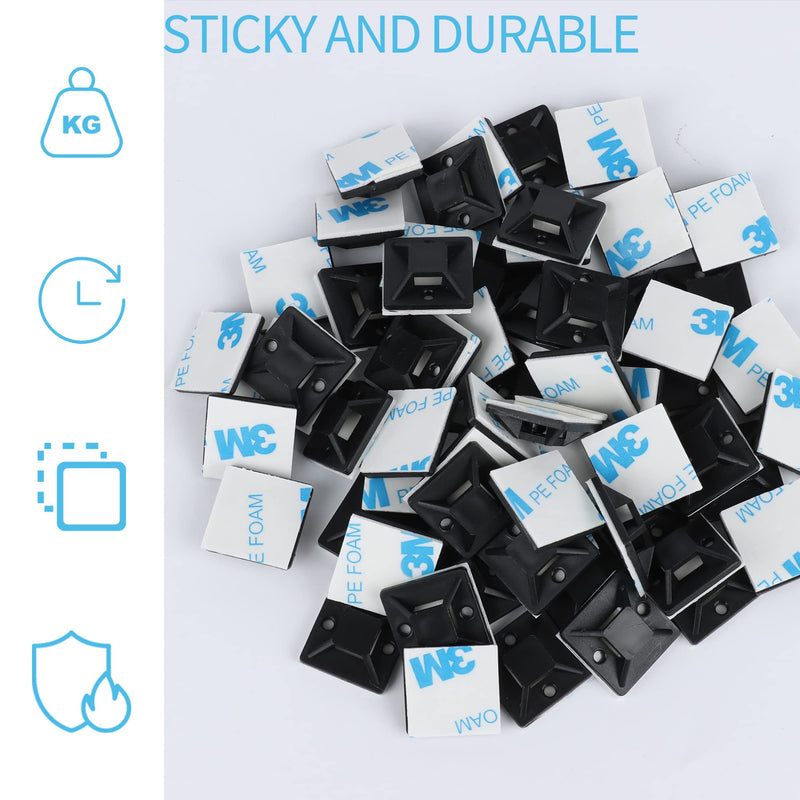  [AUSTRALIA] - 600 Pcs Setber Cable Zip Tie Mounts with 8" Zip Ties and Screws, Outdoor Sticky Cable Clips Self Adhesive Wire Fasteners Cable Clips Management Anchors Organizer Holders Squares 200 Set -Black 200 Set With Screws Black