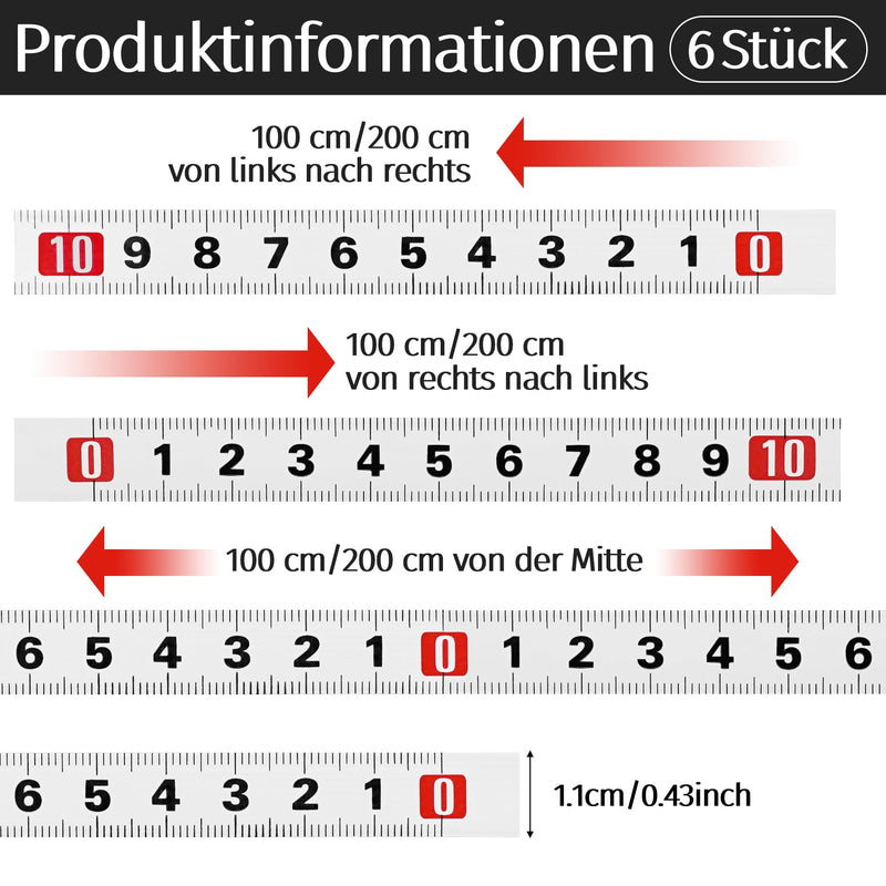  [AUSTRALIA] - Brelet Pack of 6 Self-Adhesive Tape Measures, Carbon Steel Tape Measure, Self-Adhesive Metric Tape Measure for Sticking on for Measuring Vertical Objects Such as Workbenches (Forward, Backward, Centered)