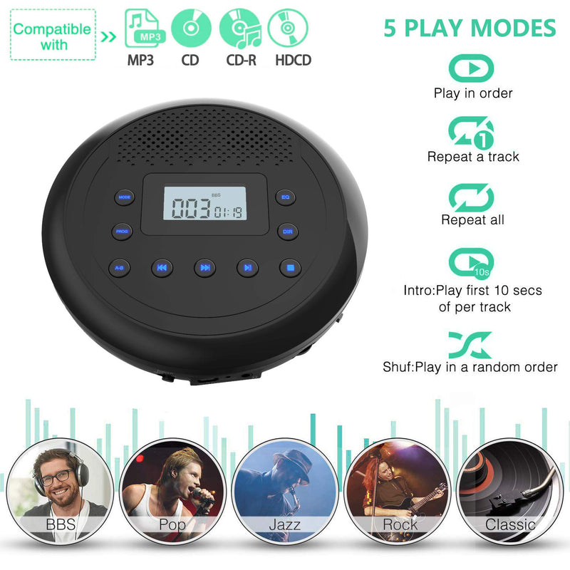 CD Player Portable, MONODEAL Rechargeable Portable CD Player with Built-in Speakers, Walkman CD Player for Car and Personal Use, Anti-Skip CD Player with Headphones - LeoForward Australia