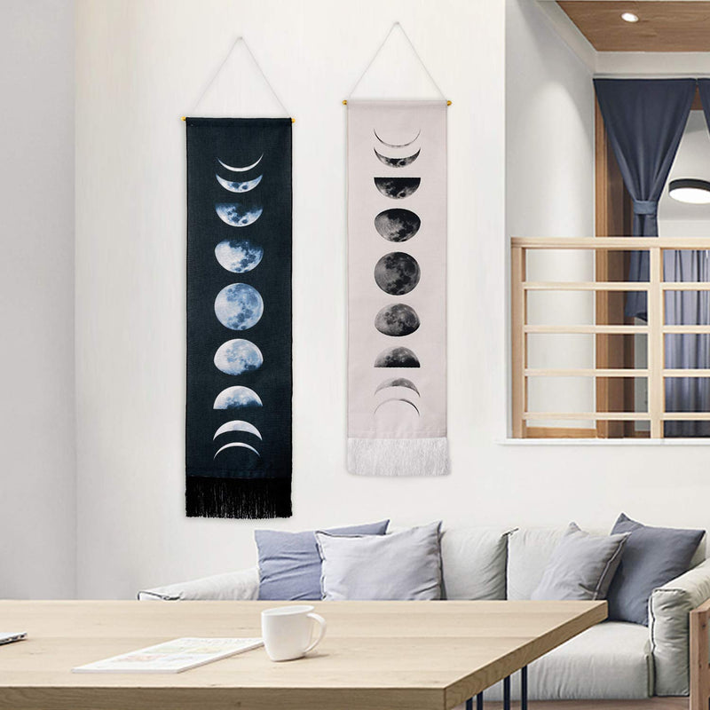  [AUSTRALIA] - Tapestry Wall Hanging Tapestries Nine Phases of the Full Growth Cycle of the Moon Wall Tapestry Cotton Linen Wall Art, Modern Home Decor (Black + White Moon Phase Change, 12.99" x 52.75") Black + White Moon Phase Change 12.99" x 52.75"