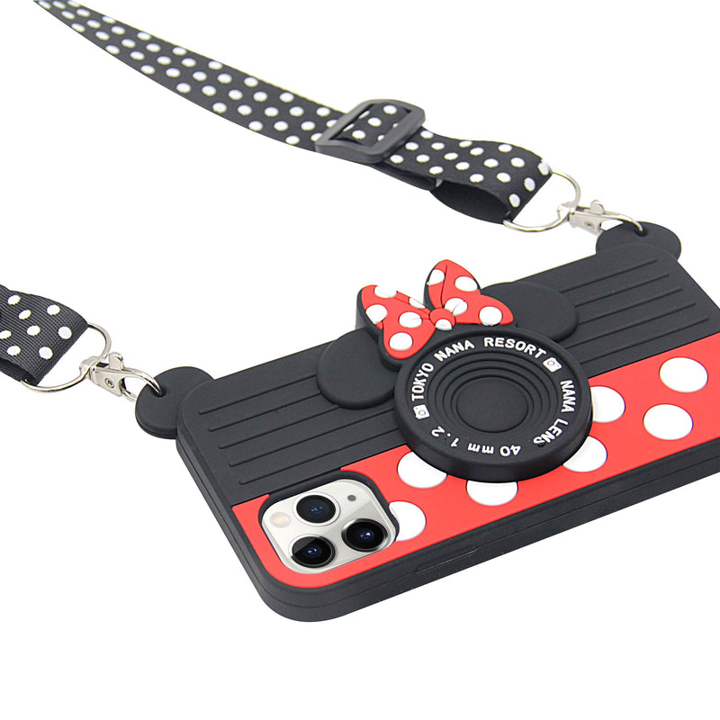  [AUSTRALIA] - MC Fashion iPhone 11 Case, Cute 3D Minnie Mouse Polka Dots Camera Case with Lanyard, Shockproof and Protective Soft Silicone Case for Apple iPhone 11 6.1 inch 2019