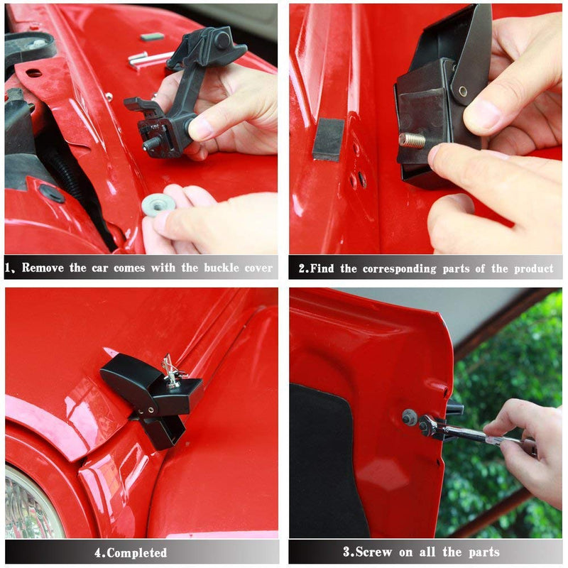  [AUSTRALIA] - JeCar Steel Hood Latches Lock for Jeep Wrangler 2007-2018 JK JKU JL Unlimited Rubicon Sahara X Off Road Sport Exterior Accessories (Black 1 Pair) Black