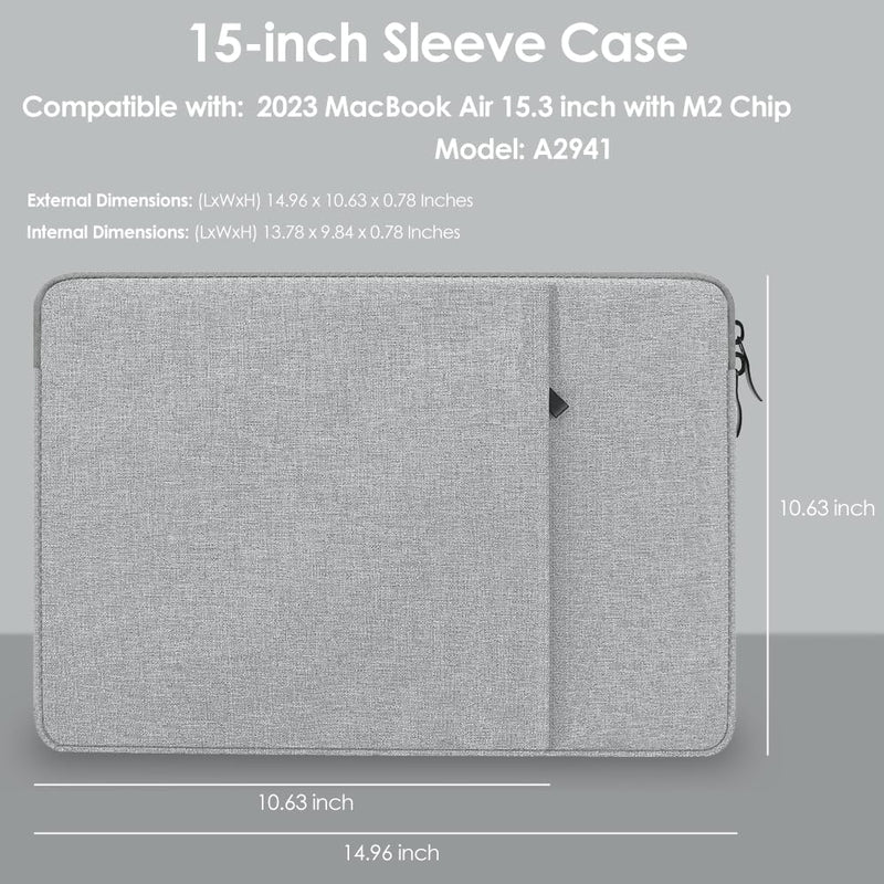  [AUSTRALIA] - ProElife 15-Inch Laptop Sleeve Case for 2023 MacBook Air 15 inch with Apple M2 Chip A2941 Accessory Traveling Carrying Simple Case Water-Resistant Bag Cover for MacBook Air 15'' 2023 M2 Chip (Gray) Gray