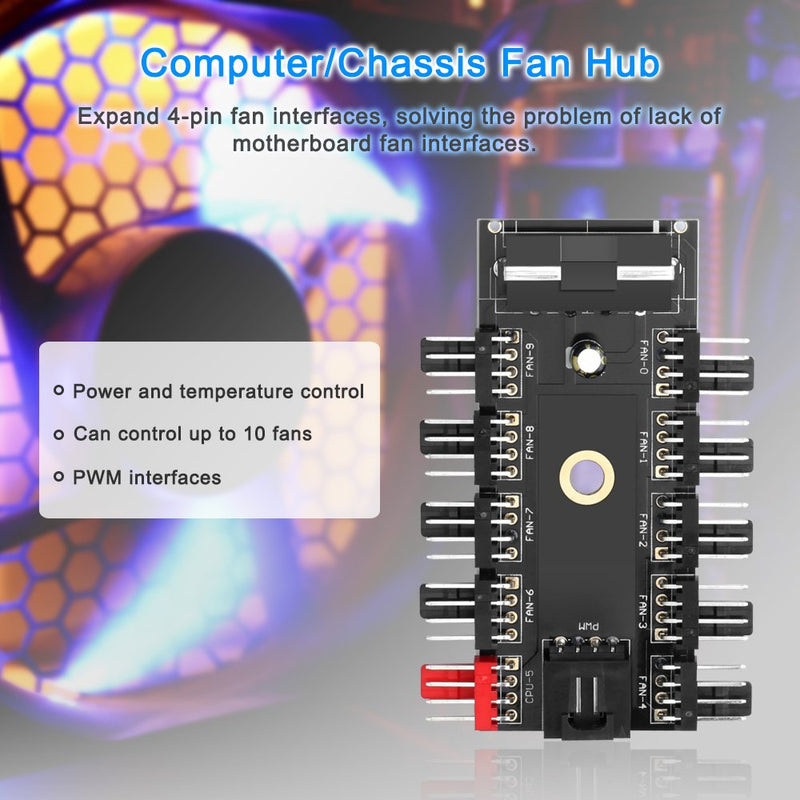  [AUSTRALIA] - Electop PC Chassis Fan Hub CPU Cooling HUB 10 Port 12V 4 Pin Fan PWM Hub Molex Controller