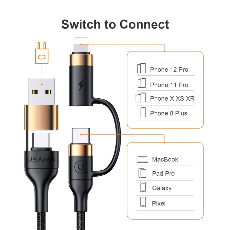  [AUSTRALIA] - MJEMS USB C Multi Fast Charging Cable PD 60W Nylon Braided Cord 4-in-1 3A USB/C to Type C/Phone Fast Sync Charger Adapter Compatible with Laptop/Tablet/Phone (6.6FT) 6.6FT
