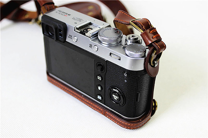  [AUSTRALIA] - Full Protection Bottom Opening Version Protective PU Leather Camera Case Bag for Fujifilm x100f with Shoulder Strap Dark Brown