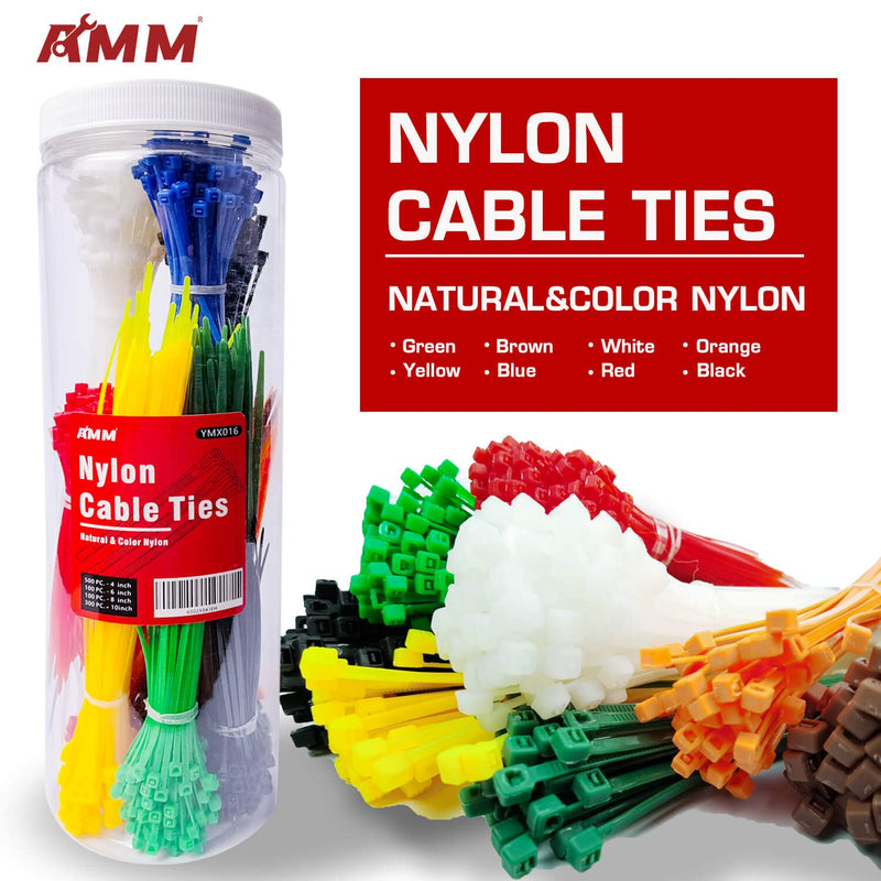  [AUSTRALIA] - AMM Cable Zip Ties（1000 Packs），Lengths include 4", 6", 8" and 10" inches with a plastic storage jar，Self-Locking Nylon Zip Ties for Indoor and Outdoor