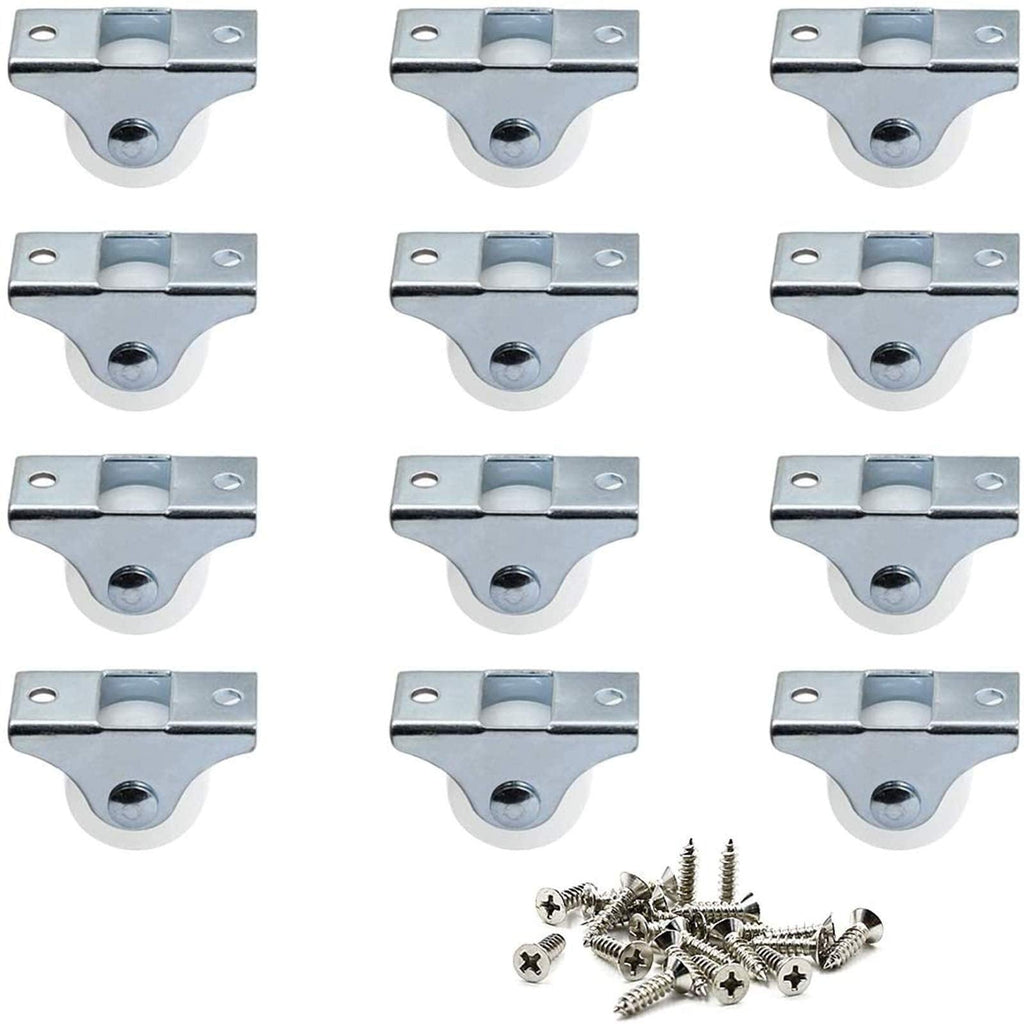  [AUSTRALIA] - Luomorgo 12 Pack 1" Caster Wheels Rigid Fixed Non Swivel Casters with Metal Top Plate Hard Plastic Wheels for Furniture, Silver