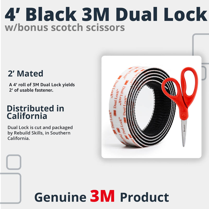  [AUSTRALIA] - 3M Dual Lock Reclosable Fastener 250 Black, 1 in x 4 Ft with Bonus Scotch 1406 Household Scissors