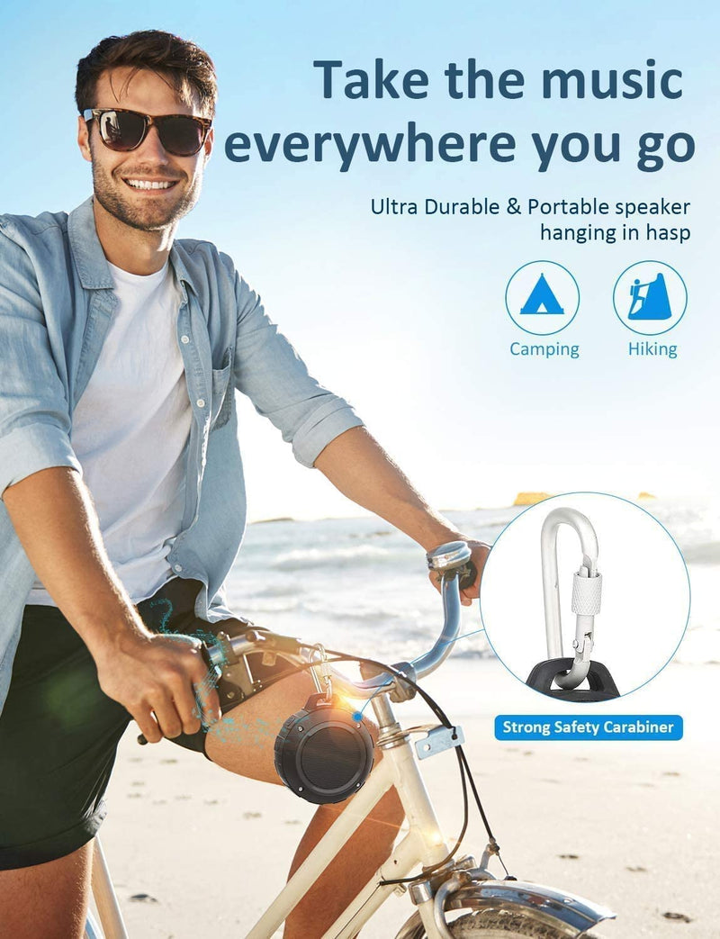  [AUSTRALIA] - Kunodi Outdoor Waterproof Bluetooth Speaker, Wireless Portable Mini Shower Travel Speaker with Subwoofer, Enhanced Bass, Built in Mic for Sports, Pool, Beach, Hiking, Camping (Black) Black