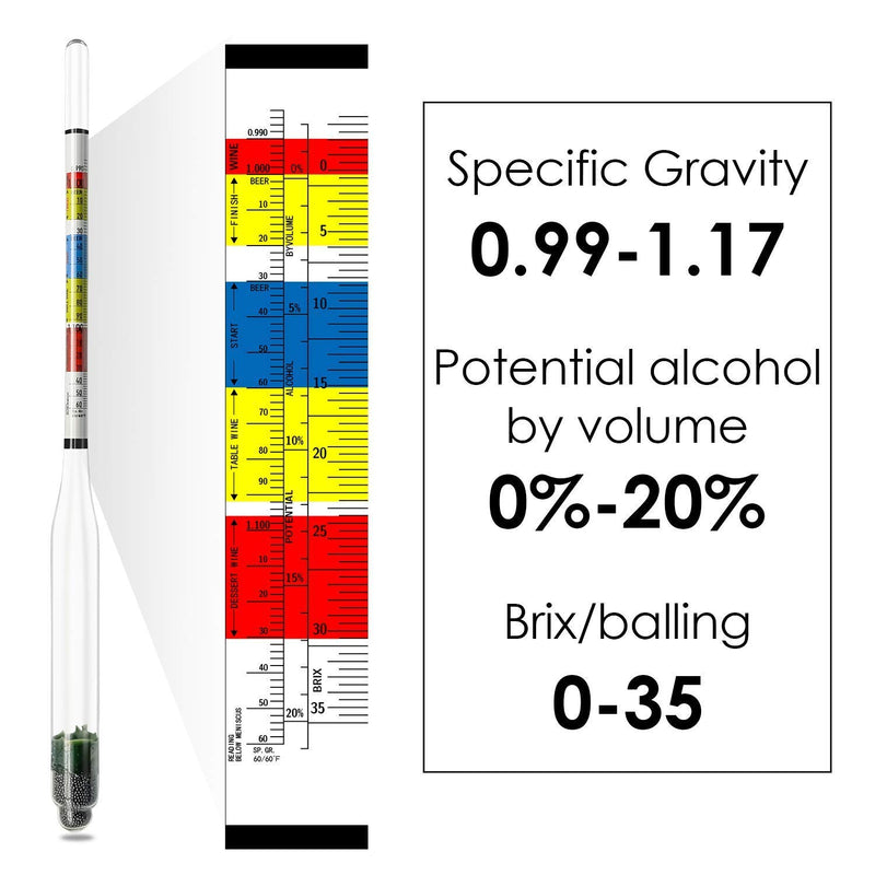 Hydrometer and Test Jar for Wine, Beer and Kombucha - Including 250ml Plastic Cylinder, Cleaning Brush and ABV Storage Bag - LeoForward Australia