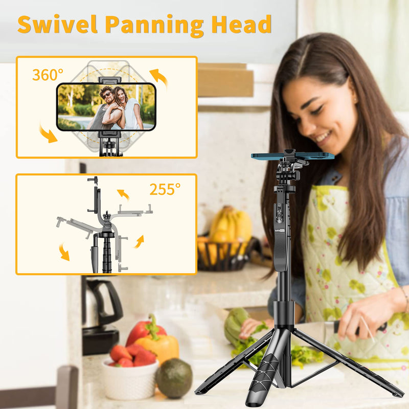  [AUSTRALIA] - 61" Selfie Stick Tripod, All in One Extendable Phone Tripod Stand with Wireless Remote 360° Rotation for iPhone and Android Phone Selfies, Video Recording, Vlogging, Live Streaming, Aluminum