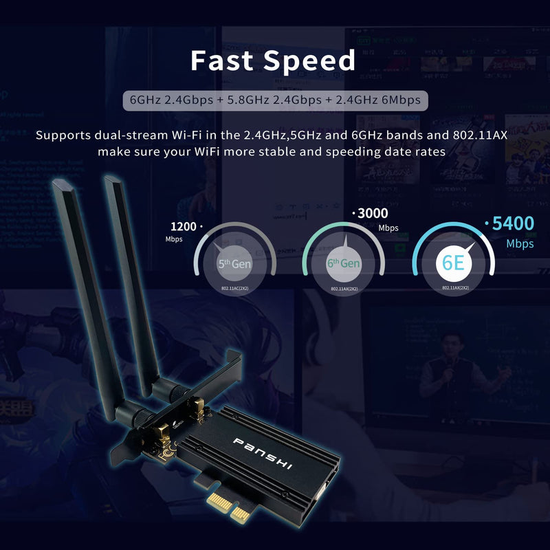  [AUSTRALIA] - PANSHI WiFi 6E Card, AX210 PCIe Network Adapter for PC Gaming, Bluetooth 5.2, Tri-Band (802.11ax) 5400Mbps 6GHz Wireless LAN Cards with MU-MIMO, OFDMA, Support Windows 10/11 (64-bit) AX210-BLACK