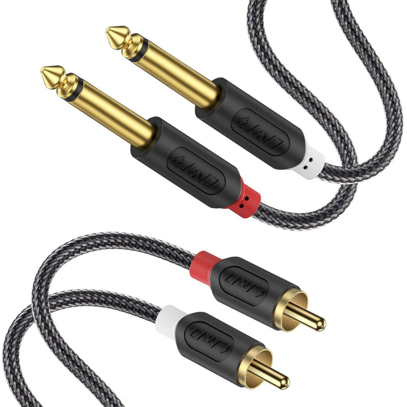  [AUSTRALIA] - J&D Dual 1/4 inch TS to Dual RCA Stereo Audio Interconnect Cable, Gold Plated Audiowave Series 2X 6.35mm Male TS to 2 RCA Male Stereo Audio Adapter with PVC Shelled Housing and Nylon Braid, 9 Feet