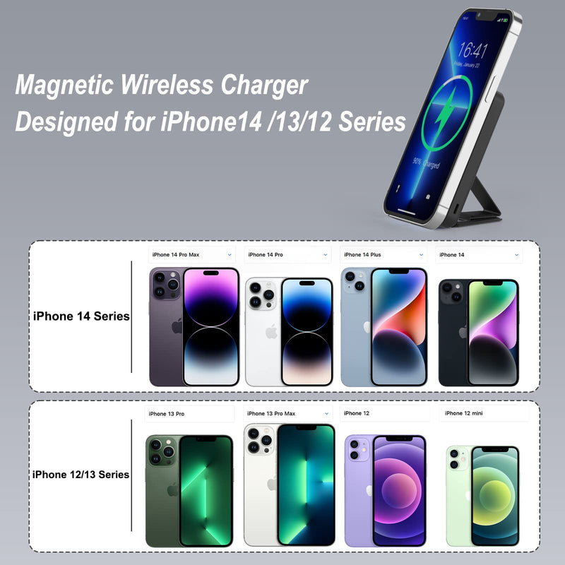  [AUSTRALIA] - Magnetic Wireless Power Bank, AOGUERBE Foldable 10000mAh Wireless Portable Charger, 15W Fast Charging PD 22.5W USB-C Lighting LED Display Mag-Safe Battery Pack for iPhone 14/13/12/Pro/Mini/Pro Max Black