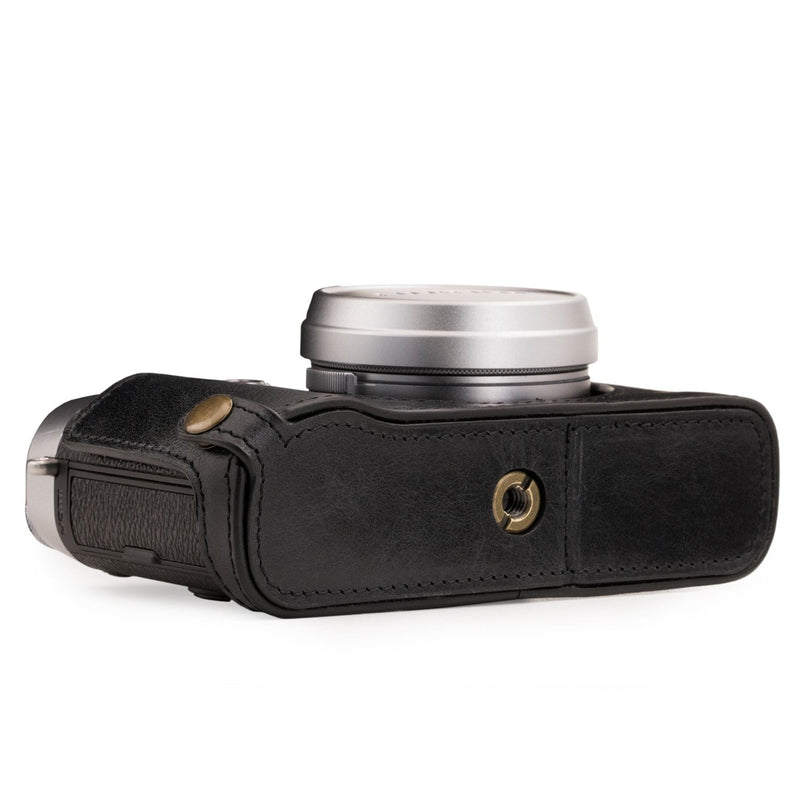  [AUSTRALIA] - Megagear MG1281 Fujifilm X100F Ever Ready Genuine Leather Camera Half Case & Strap with Battery Access, Black