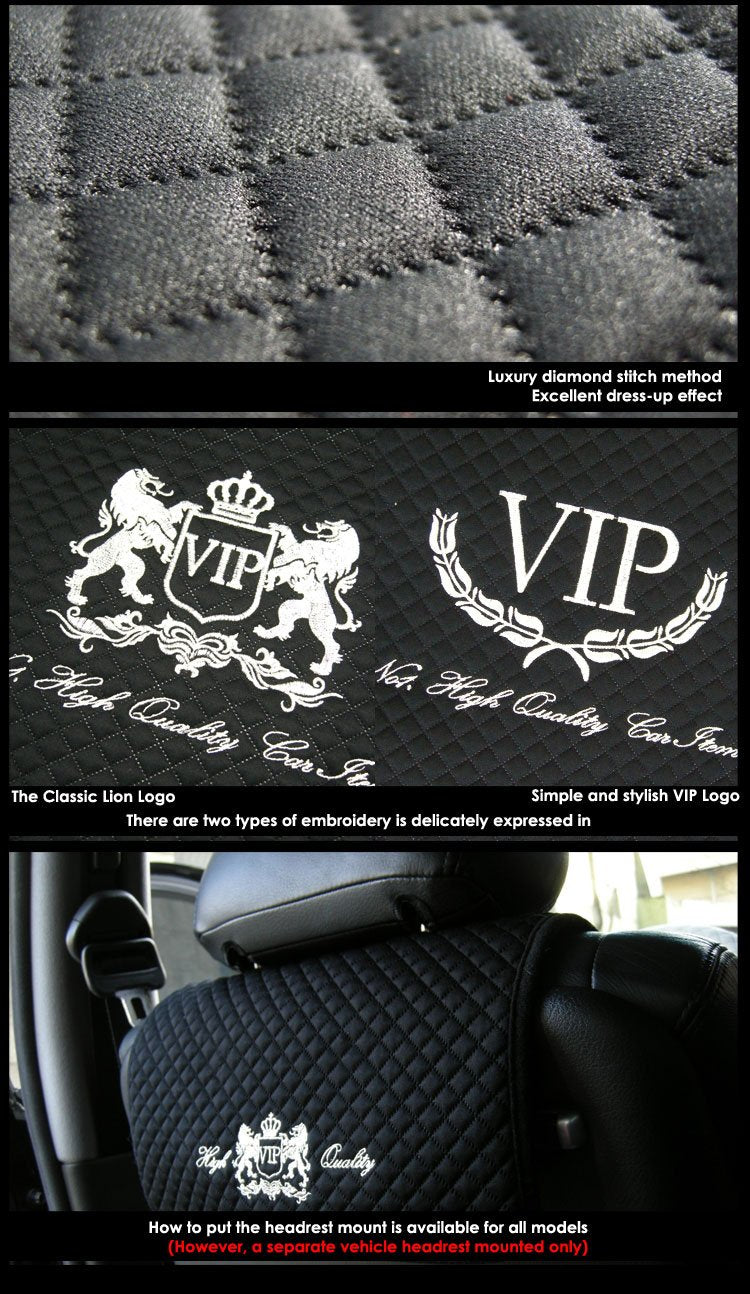  [AUSTRALIA] - VIP Premium Black Car Seat Covers Mat Lion Silver Stitch Logo for All Motors Auto Vehicle Seatcover (1pack)