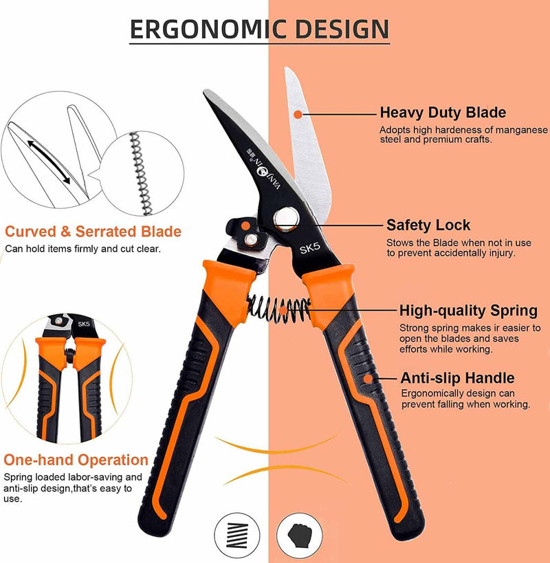  [AUSTRALIA] - 9-INCH Scissors Heavy Duty, 2 Packs Multi-Purpose Shears with Finely Serrated Curved Manganese Steel Blades and Safey Lock, All Purpose Scissors for School Office Home, Easy Cutting Various Items