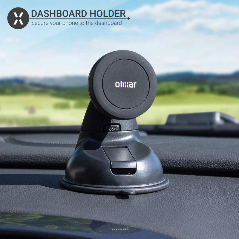  [AUSTRALIA] - Olixar Magnetic Car Phone Holder for Windscreen or Dashboard - (Magnetic Stickers for Phone Provided) - Sturdy & Easy to Use Car Mount - Universal