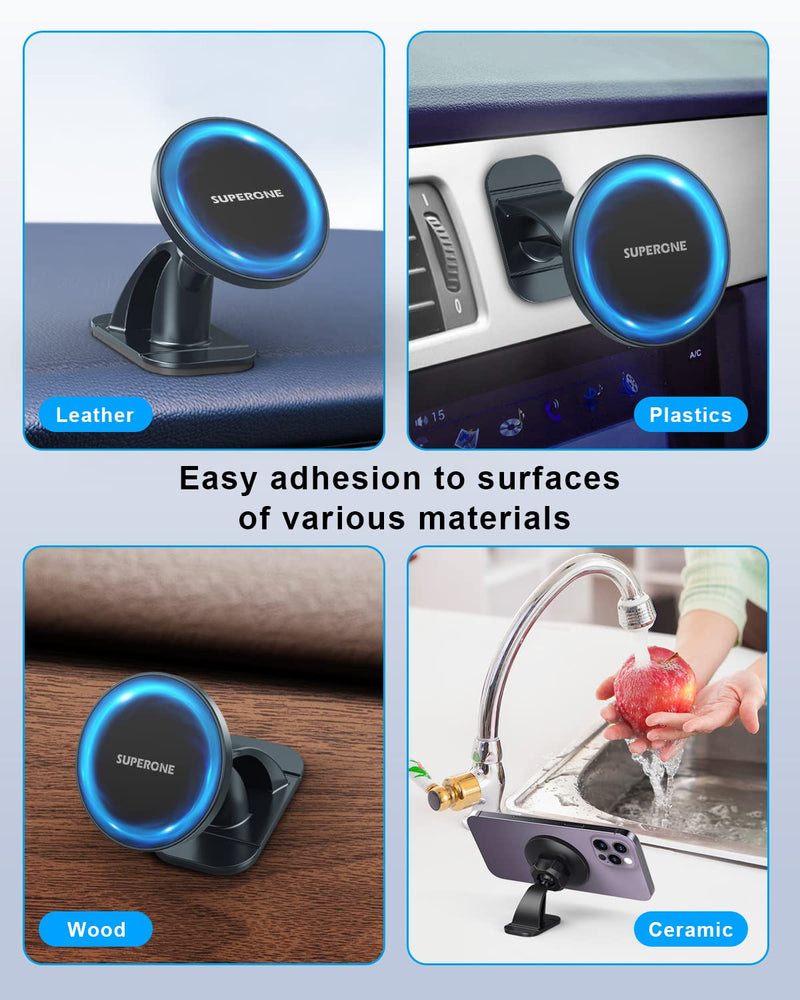  [AUSTRALIA] - SUPERONE for MagSafe Car Mount, Strong [Never Drop] Magnetic iPhone Holder for Car Dash, HandsFree 360° Rotation Phone Mount [Strongest 3M Adhesive] for iPhone 14 13 12 Pro Max MagSafe Case