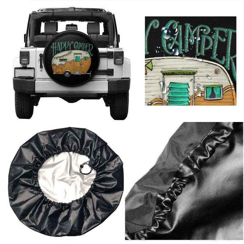  [AUSTRALIA] - HAINANBOY Happy Camper Spare Tire Covers Potable Corrosion Wheel Covers Sun-Proof for Jeep Trailer RV SUV Truck Camper Travel Trailer Accessories 14 15 16 17 Inch Black 15inch