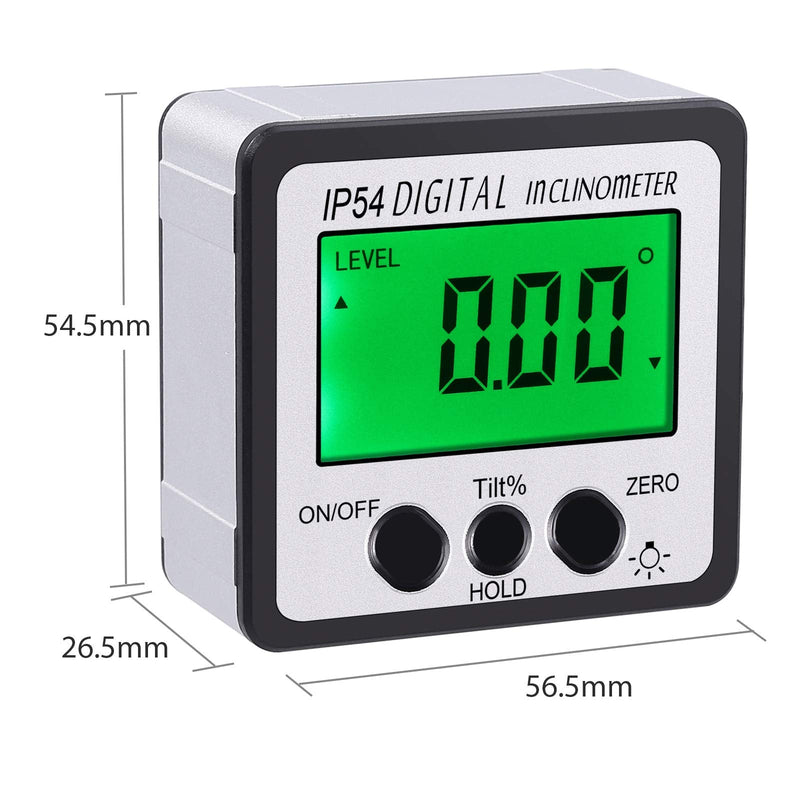  [AUSTRALIA] - AUTOUTLET Digital Inclinometer Protractor LCD Angle Finder Bevel Box Angle Gauge with Magnetic Base for Woodworking Automotive Maintenance Industry Silver