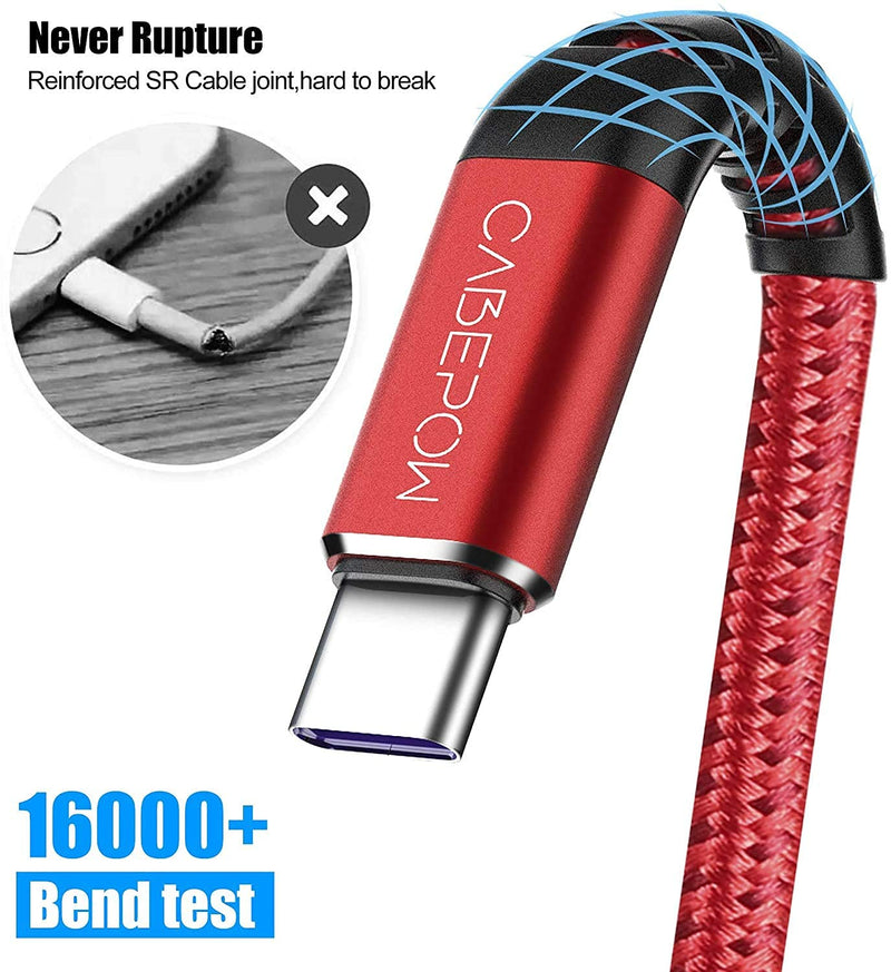  [AUSTRALIA] - USB A to Type C Cable, Cabepow [3-Pack 6Ft] Fast Charging 6 Feet USB Type C Cord for Samsung Galaxy A10/A20/A51/S10/S9/S8, 6 Foot Type C Charger Premium Nylon Braided USB Cable (Red) Red 6Feet
