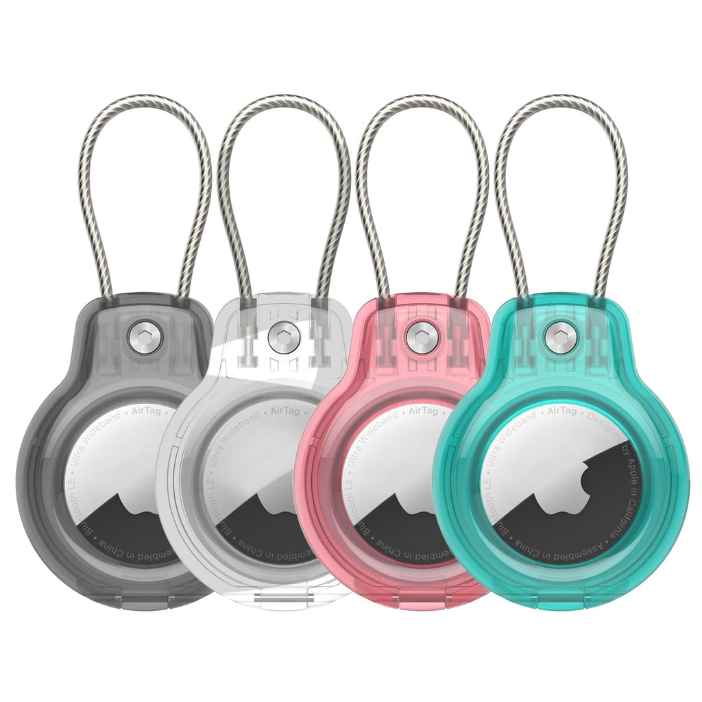  [AUSTRALIA] - Compatible with Apple AirTag Secure Holder with Wire Cable, 4 Pack Air Tag Lock Case Keychain Key Ring Key Chain Luggage tag for Keys, Luggage & More Men Women's Keyrings & Keychains Transparent Black/Pink/Blue Transparent