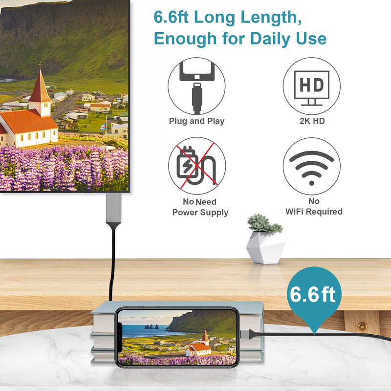  [AUSTRALIA] - Lightning to HDMI Adapter for iPhone to TV, 6.6ft [Apple MFi Certified] 2K Lightning to Digital AV Adapter Sync Screen Connector Cable for iPhone iPad to HD TV Monitor Projector, NO Need Power Supply