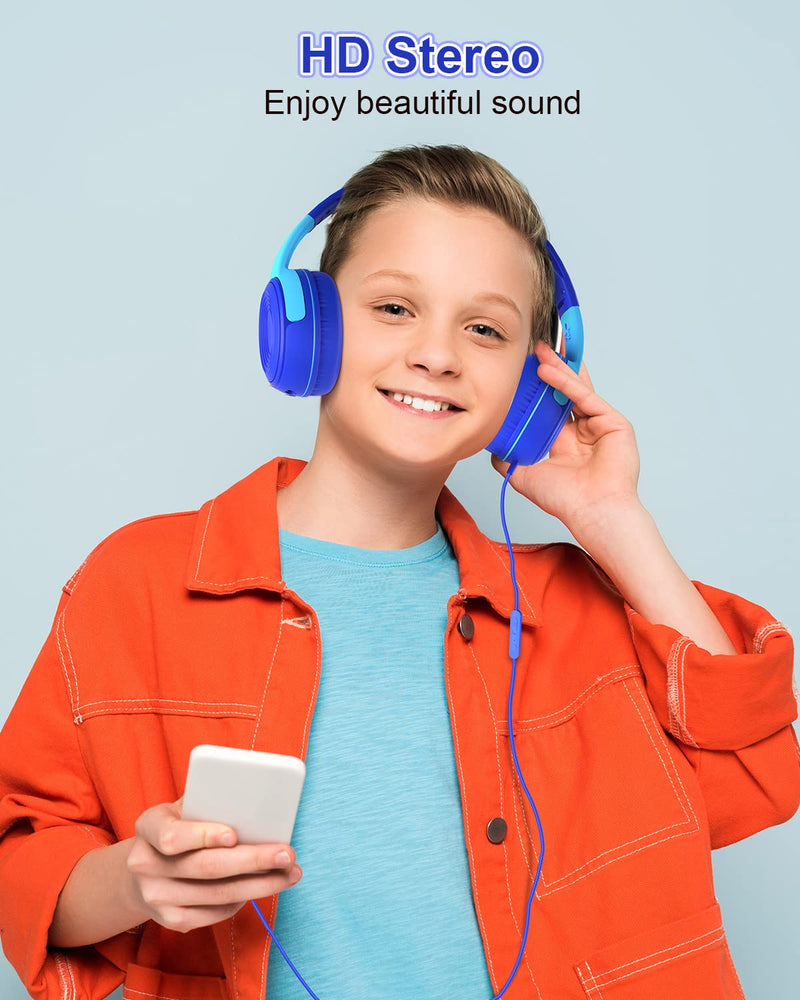  [AUSTRALIA] - Kids Headphones, Elecder S8 Wired Headphones for Kids with Microphone for Boys Girls, Adjustable 85dB/94dB Volume Limited, 3.5 mm Jack for School/Kindle/Smartphones/Tablet/Airplane Travel(Navy/Blue) Navy/Blue