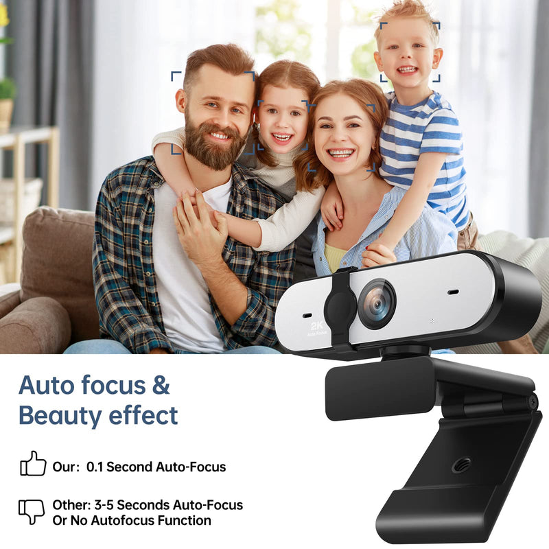  [AUSTRALIA] - Webcam with Microphone Camera for Computer,0.1 Second Auto-Focus,2K Full HD Webcams,Dual Microphone & Cover Web Camera,for YouTube/OBS/Facebook/Gaming/Zoom/Skype/FaceTime/Teams/Twitch/Etc