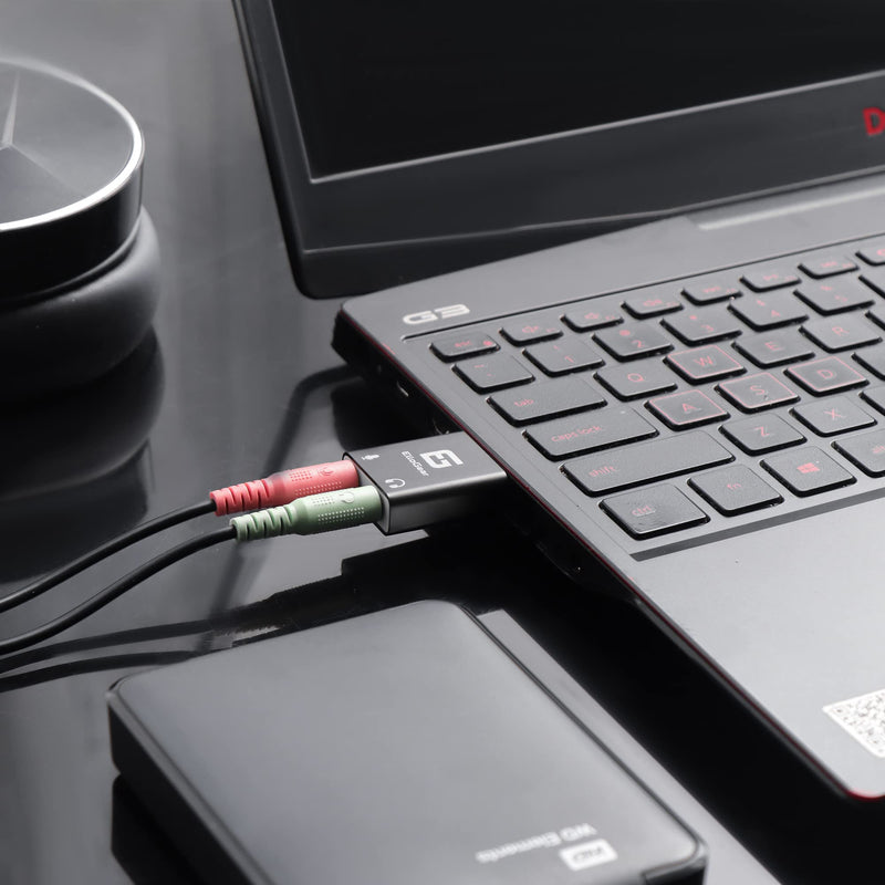  [AUSTRALIA] - ElloGear USB Audio Adapter with 2 3.5mm Input and Output Jacks, Add an External Stereo Sound Card to PC, Mac with Speaker and Microphone Jack