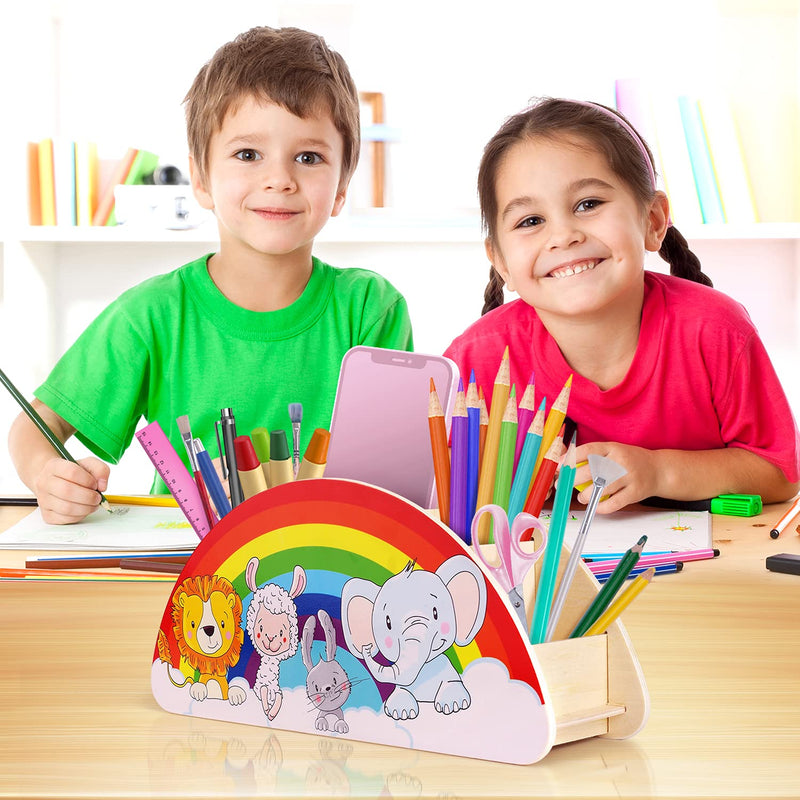  [AUSTRALIA] - Springflower Classroom Supply For Kids, Rainbow Wooden Pen & Pencil Holders, Homeschool Desk Storage, Bright Colors Desk Organizer for Office, Classroom Craft Keeper.