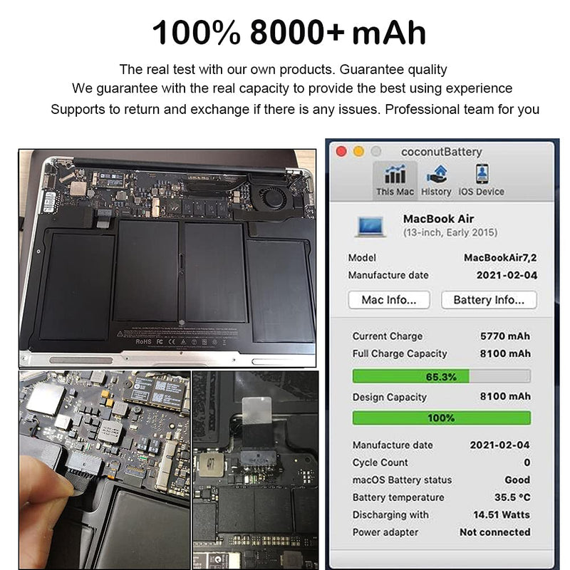  [AUSTRALIA] - Replacement Battery for MacBook Air 13 inch A1466 (Mid 2012, Mid 2013, Early 2014, Early 2015,2017) A1369(Late 2010, Mid 2011) 8000mAh Laptop Battery for Apple MacBook Air A1496 A1377 A1405 Battery 8000+mAh - Upgrade(High capacity) Black