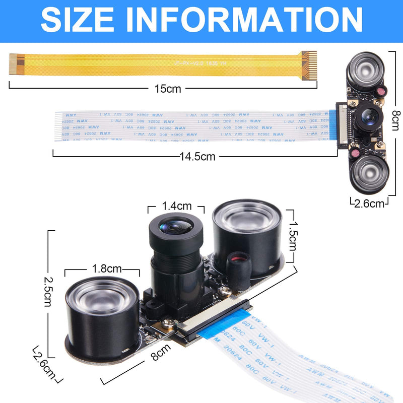  [AUSTRALIA] - 2 Sets for Raspberry PI Camera Module 5MP OV5647 1080P Video Webcam Sensor Infrared Night Vision Camera Module for Raspberry Pi B/B+ A+ RPi 4/3/ 2/1/ Zero/Zero W with FFC Cable(Adjustable Focus)