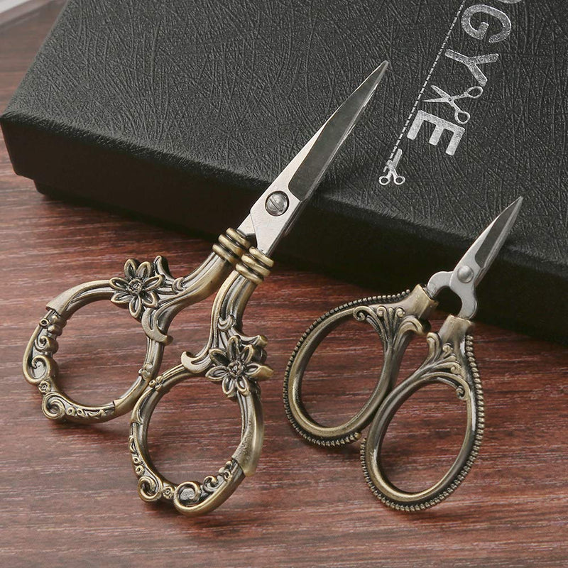  [AUSTRALIA] - 2 Pair Embroidery Scissors, Classic Daisy Design Scissors Sharp Tip Stainless Steel, Vintage Sewing Scissors DIY Tools Dressmaker Small Scissor for Fabric, Embroidery, Craft, Needlework (Bronze)