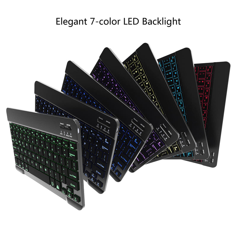  [AUSTRALIA] - 7 Color Backlit Bluetooth Keyboard and Mouse Combo for iPad 9th 8th iPad Pro Mini Air iPhone, iPadOS 13 or Later, Slim Rechargeable Android Tablet Phone Wireless Keyboard Mouse Combo Portable (Black) Black