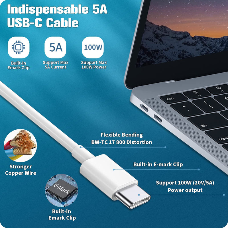  [AUSTRALIA] - 100W/ 96W USB-C Power Adapter (20V/5A) with 2m USB-C Cable (5A), Compatible Mac Book Pro 16'' 15'' 13'' 2016/2017/2018/2019/2020 Dell Hp Asus and All USB-C Device