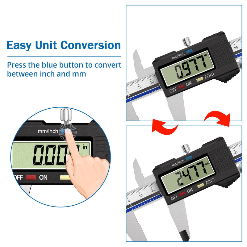  [AUSTRALIA] - Vernier caliper digital caliper, RISEMART waterproof electronic caliper stainless steel with large LCD display with spare battery measuring tools for household and industry measuring gauge SteelDE