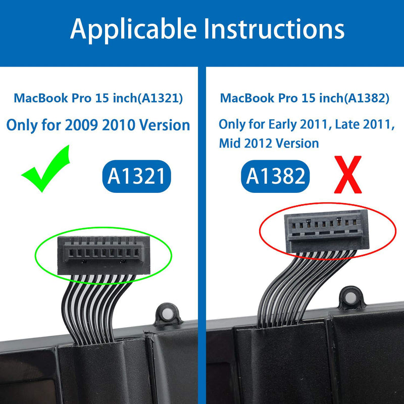 A1321 A1286 Laptop Battery for MacBook Pro 15 Inch Mid 2009 Mid 2010, Replacement for MacBook Pro Battery A1321 A1286 MC371LL/A MC372LL/A MB985 MB986 MC118 77.5WH - LeoForward Australia