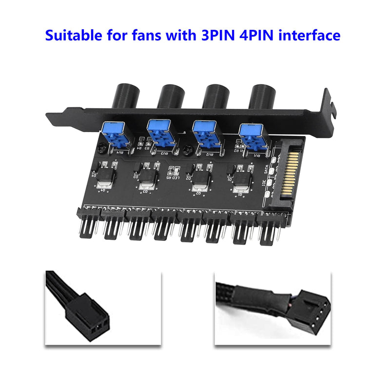  [AUSTRALIA] - SinLoon 4 Knob Cooling Fan Speed Controller PC 8 Channels Fan Hub for CPU Case HDD VGA PWM Fan PCI Bracket 12V Fan Control- SATA Power Supply (SATA 4 Knob)