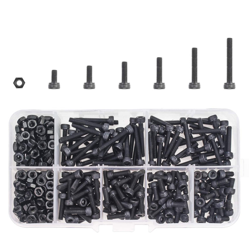  [AUSTRALIA] - DYWISHKEY 360 Pieces M3 x 6mm/8mm/10mm/12mm/16mm/20mm, 12.9 Grade Alloy Steel Hex Socket Head Cap Bolts Screws Nuts Kit with Hex Wrench