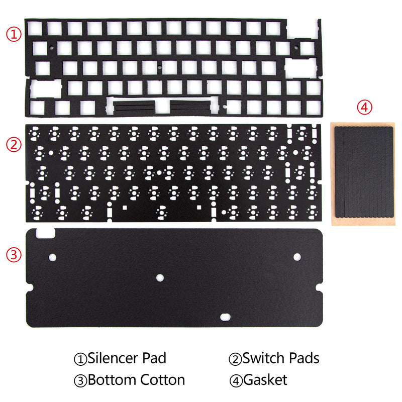  [AUSTRALIA] - 4 Pieces Set of Silencer Pad Silencer Foam Sound Dampeners Sheet for Mechanical Keyboard, Compatible with 64 Keys Layout(Switch Pad, Silencer Pad, Bottom Cotton,Gasket)