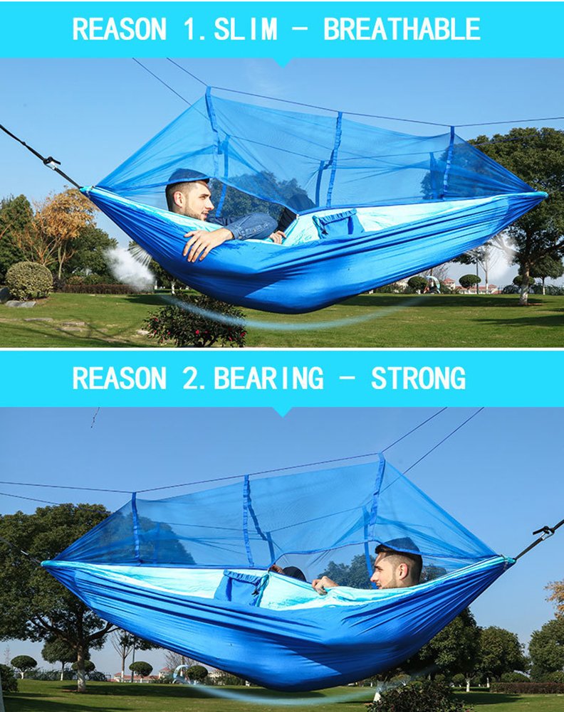  [AUSTRALIA] - Camping Hammock with Net Mosquito, Parachute Fabric Camping Hammock Portable Nylon Hammock for Backpacking Camping Travel, Double Single Hammocks for Camping 110"(L) x 59"(W)