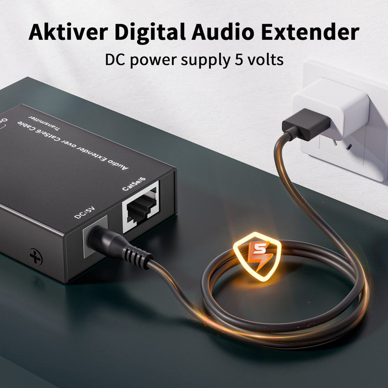  [AUSTRALIA] - Active Optical Coaxial Digital Audio Extender Over Cat5e Cat6 Cable, BolAAzuL Digital Audio SPDIF Toslink Coax Extender Transmitter Receiver up to 300M (990FT)