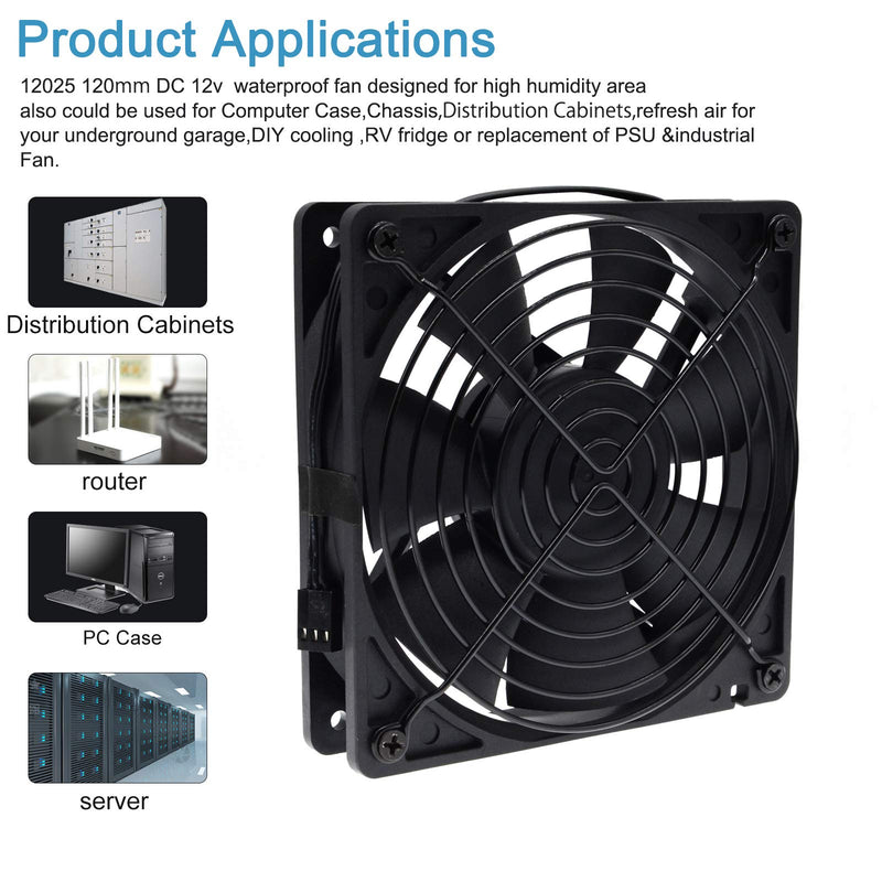  [AUSTRALIA] - SXDOOL 120MM 12V Waterproof PC Cooling Fan,120X120X25MM Dual Ball Bearing High Speed Air Flow